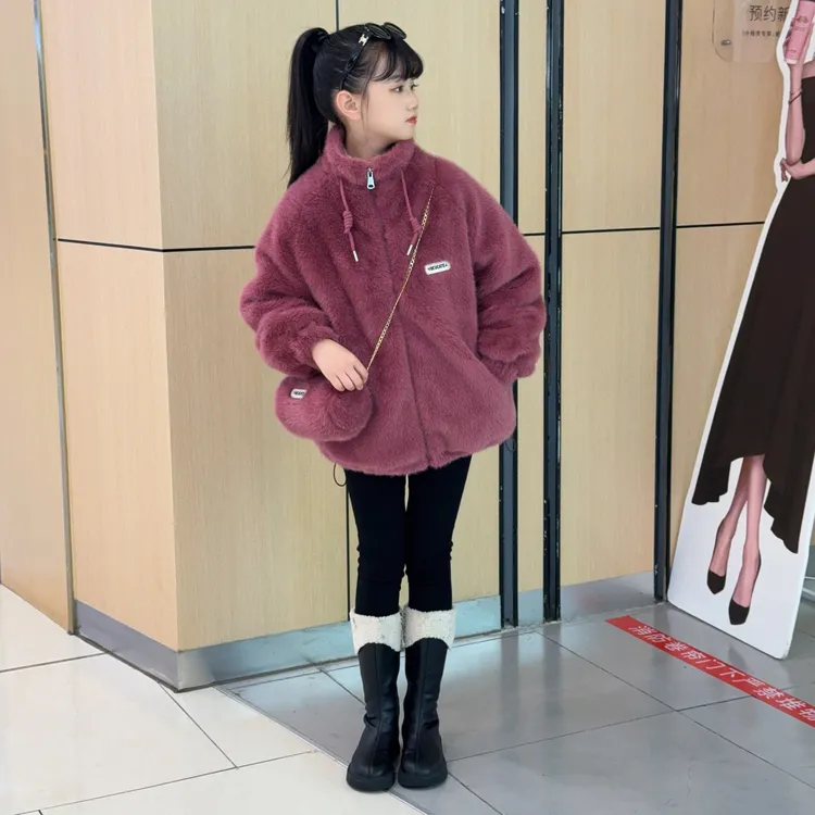 【一件过冬】时尚仿貂毛保暖外套中大女童学生加绒加厚款毛毛上衣