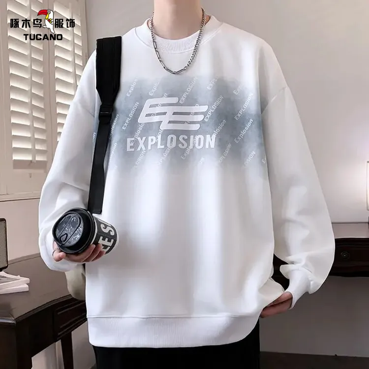 啄木鸟春季新款青少年圆领卫衣男生港风宽松潮流学生休闲百搭卫衣