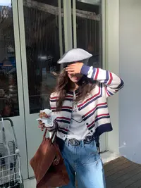 条纹针织开衫毛衣女2025春季新款撞色别致韩系小个子短款外套上衣