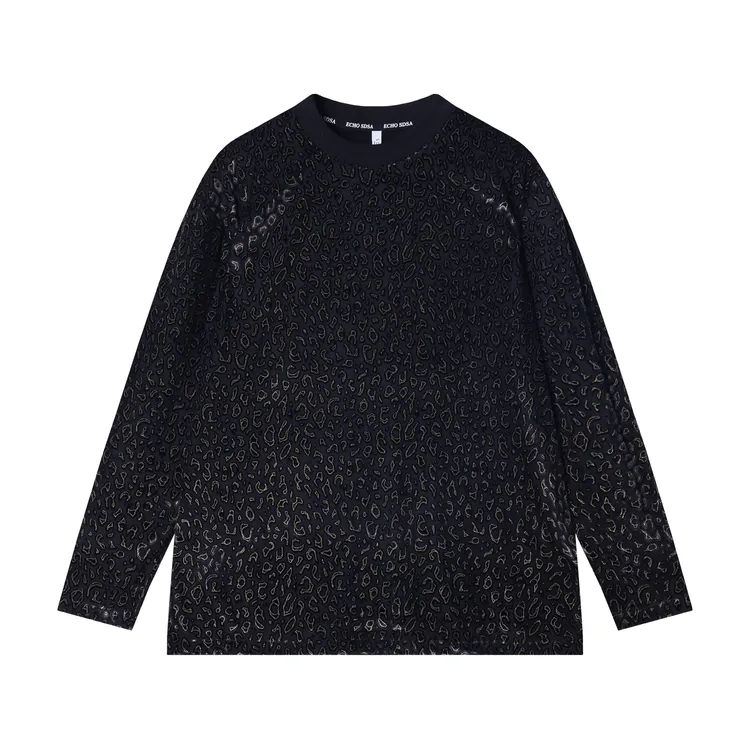 夏季高级感新款韩版撞色提花圆领长袖T恤小众设计满印休闲上衣