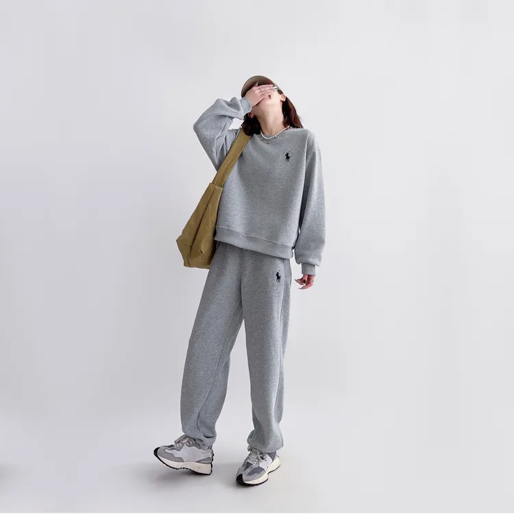 【现货】冬季加绒刺绣战马圆领卫衣套装休闲运动时尚百搭宽松遮肉
