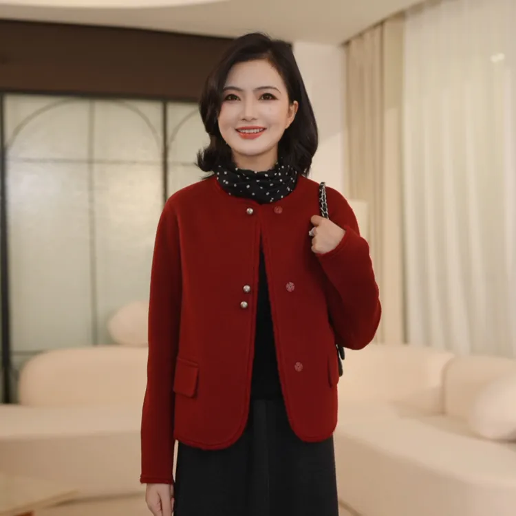 枫竺阿楠anan高级感小香风圆领百搭双面呢外套女冬季短款羊毛大衣