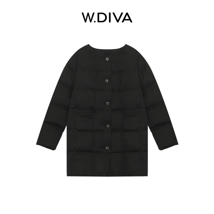 W.Diva【绗迹】桑蚕丝羽绒服宽松双口袋排扣90白鹅绒女54C262755