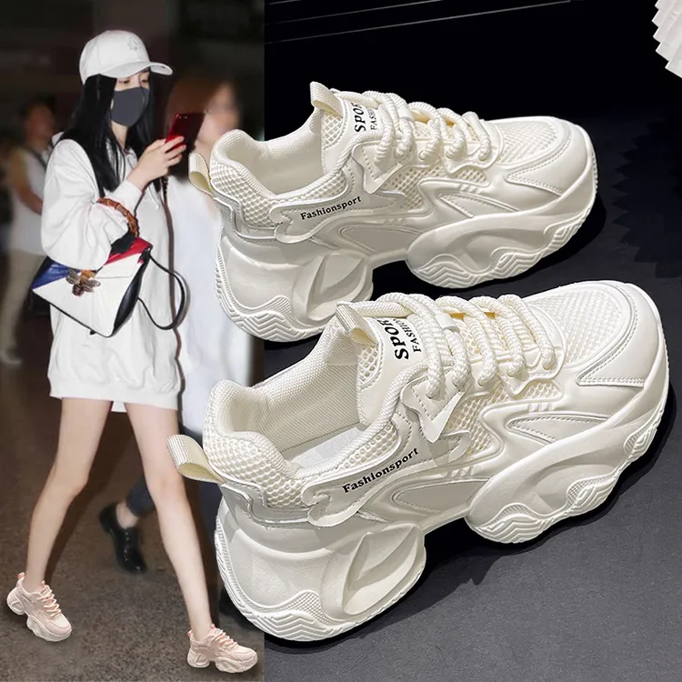 2203-厚底增高老爹鞋女2025新款春季显脚小休闲运动鞋网面透气鞋