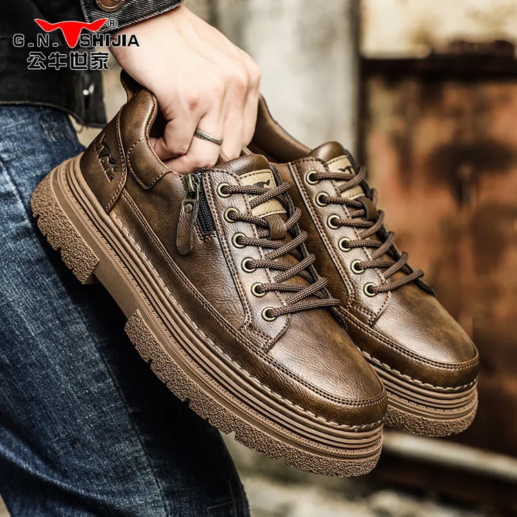 公牛世家男鞋秋季2025新款复古工装休闲板鞋男一脚蹬英伦马丁皮鞋