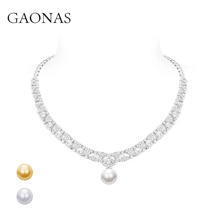 GAONAS 坠链均925银仿珍珠 时尚百搭白色多功能设计珠项链11160XW