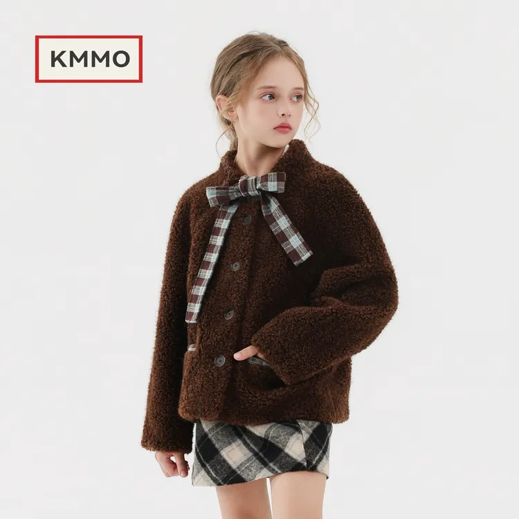KMMO儿童皮草外套2025秋冬新款女童仿羊羔毛加绒加厚毛毛短款童装