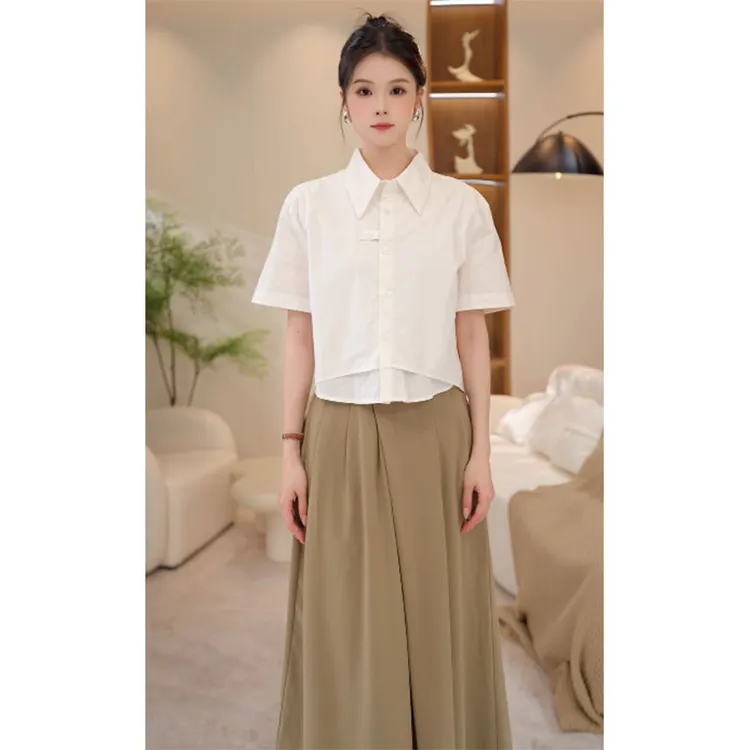 雪er【海岛热恋】轻奢气质设计感假两件拼接短袖衬衫WZ1717511