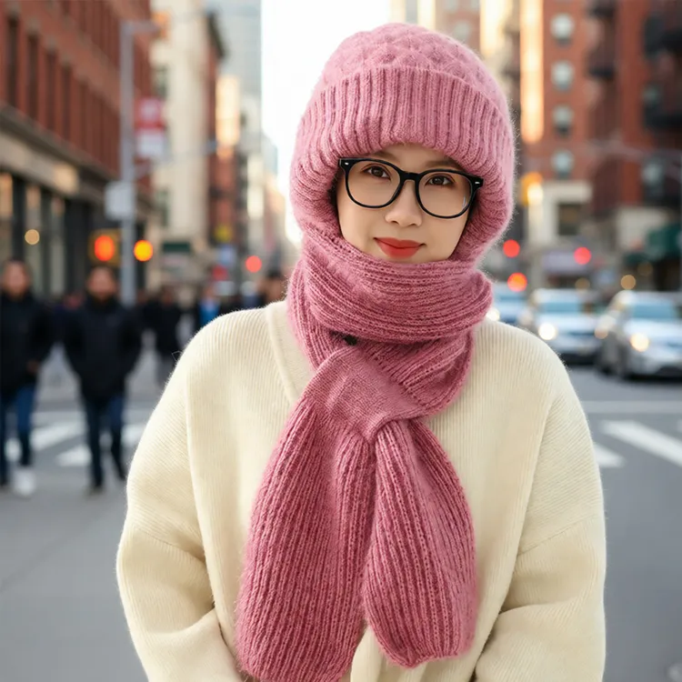 帽子围巾一体加厚风雪帽秋冬新款松鼠绒毛线针织编织女保暖网红帽