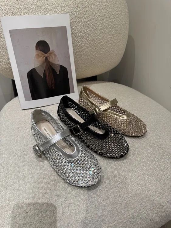 满钻编织玛丽珍鞋芭蕾舞鞋千金风2CM一字式扣带时装凉鞋镂空夏季