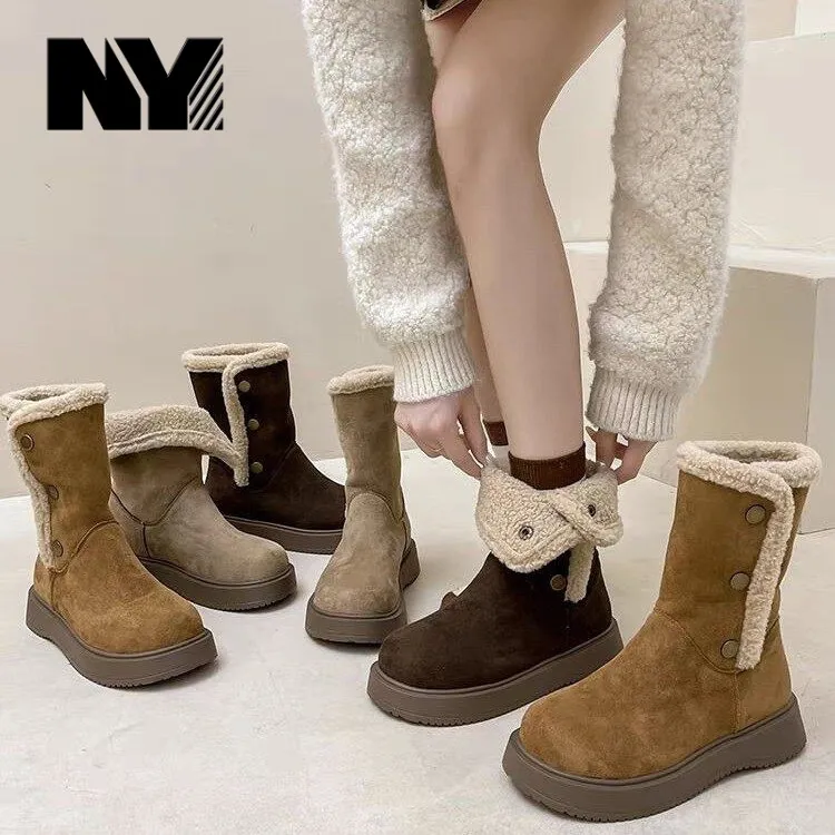 NY时尚两穿长筒雪地靴女鞋2025新款冬季厚底加绒加厚保暖东北棉鞋