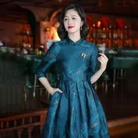  【思琪精选】优雅旗袍裙秋季新款复古中国风提花日常改良生活装
