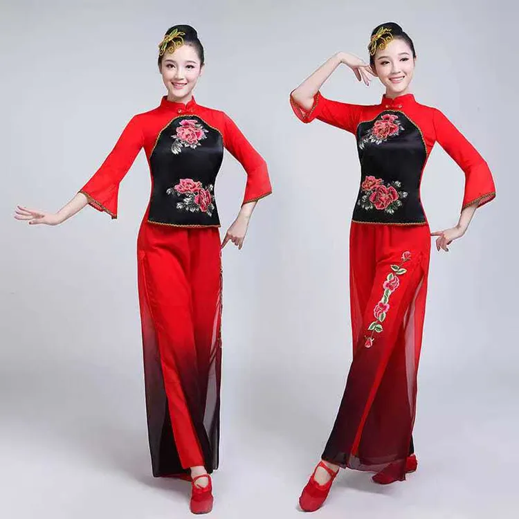 祺嫚新款映山红飘逸跳舞秧歌广场舞扇子舞服古典舞伞舞女演出服