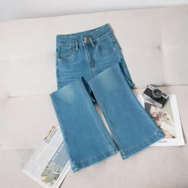 【JEANS】天青色弹力高腰微喇牛仔裤百搭女士小个子显瘦薄款