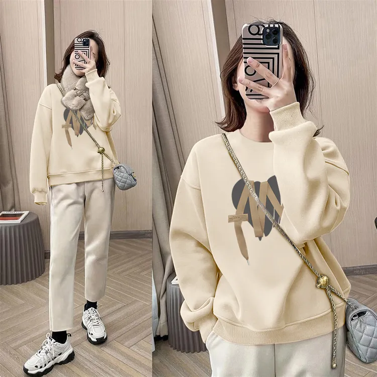 小众设计感显瘦圆领套头卫衣女宽松时尚百搭上衣加绒加厚秋冬季潮