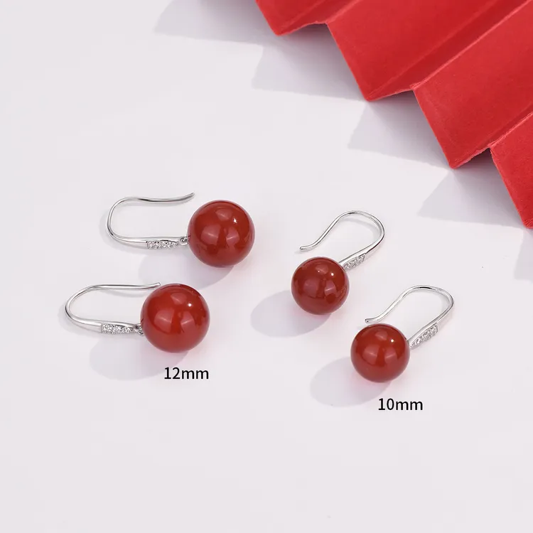 925银耳饰 纯银耳坠女喜庆中国红适合过年戴的耳环高级感耳饰耳钩