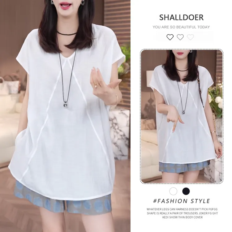 2025年夏季新款V领短袖衬衫女生时尚百搭设计感显瘦小众减龄上衣