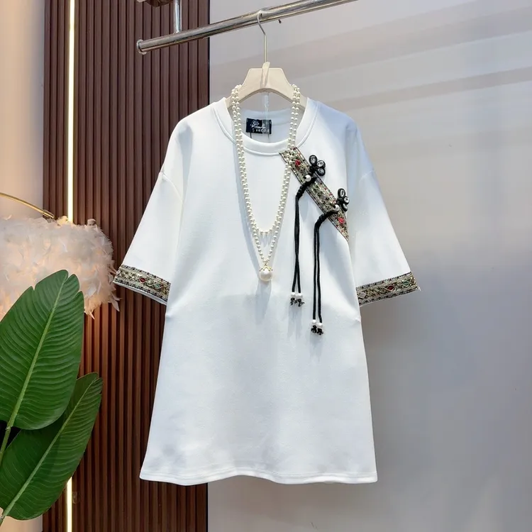 2025年秋冬季新款斜襟装饰国风复古洋气打底T恤25462