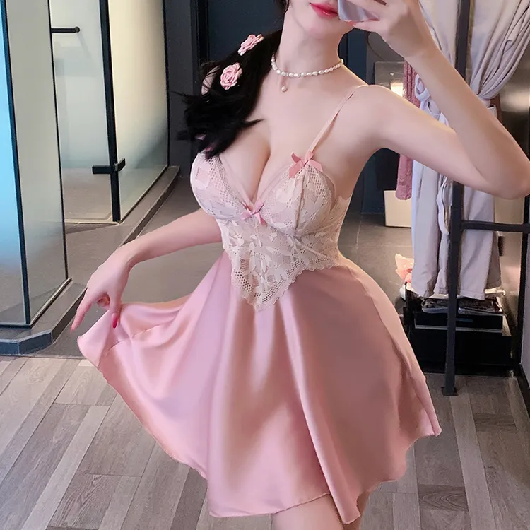 {花程一趣}内衣性感诱惑蕾丝睡裙纯欲风睡衣深露背装