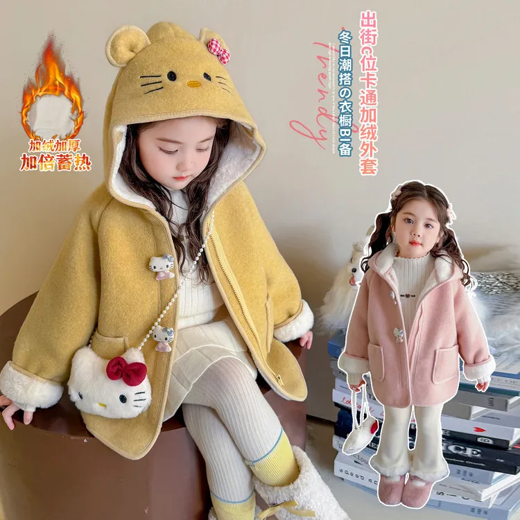 女童2025新款秋冬季毛呢外套加绒加厚时尚休闲保暖上衣卡通呢大衣