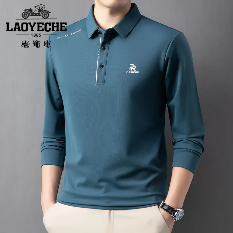 老爷车2025春季新款翻领长袖T恤宽松男装衬衫领polo衫