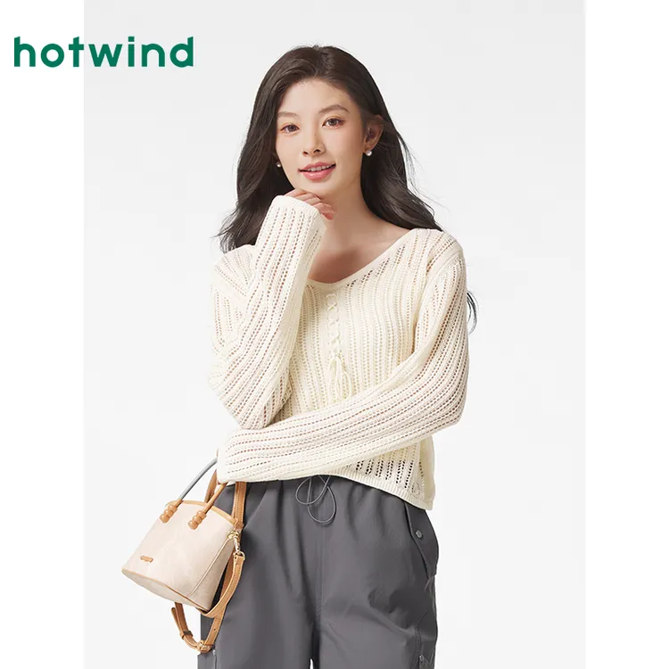 热风打底衫2025年春季新款女士镂空针织衫度假风上衣女F08W25124