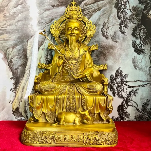 纯黄铜材质三清摆件道德天尊元始天尊灵宝天尊装饰摆件