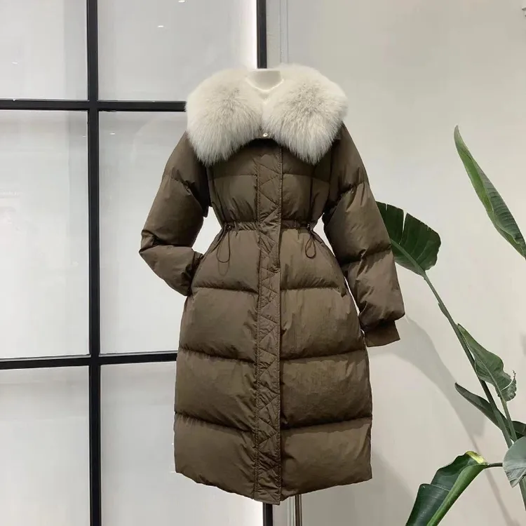 大毛领中长款过膝百搭收腰显瘦棉服外套女小个子面包服棉袄洋气潮