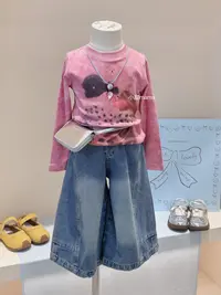 女童秋装卡通长袖T恤牛仔裤套装女宝洋气韩系印花上衣裤子两件套