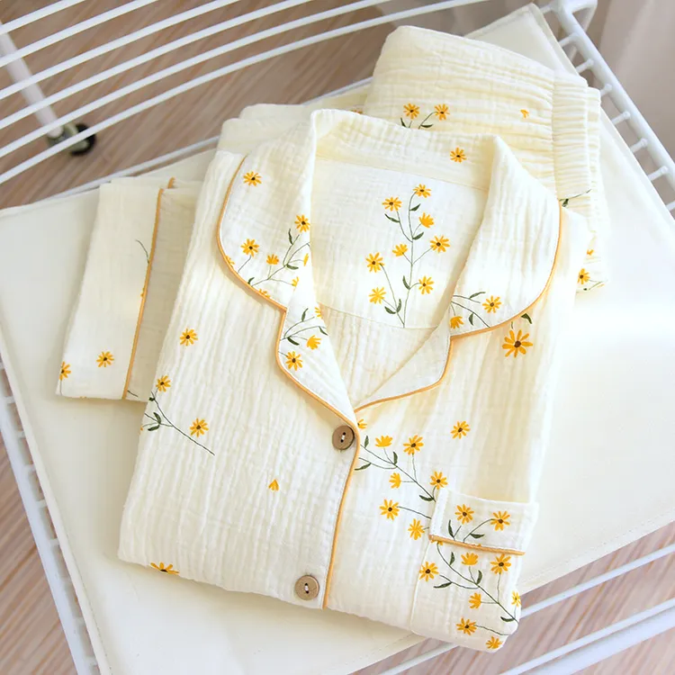 秋季开衫翻领睡衣女春秋纯棉长袖年夏季薄款可外穿家居服套装