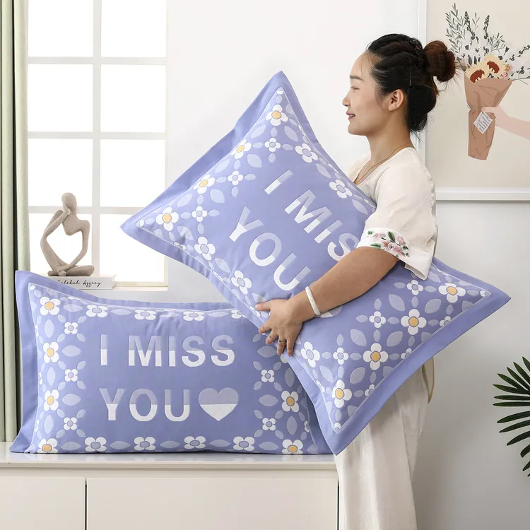 纱布纯棉枕套一对装加大加厚情侣枕头套家用成人枕芯套透气吸汗