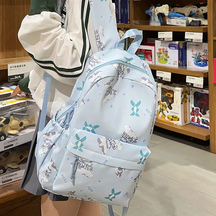 双肩包女小清新印花学生书包初中高中生休闲百搭学院风背包