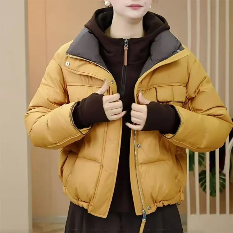 超好看爆款时尚立领棉服外套女冬季2025新款小众宽松撞色加厚棉衣