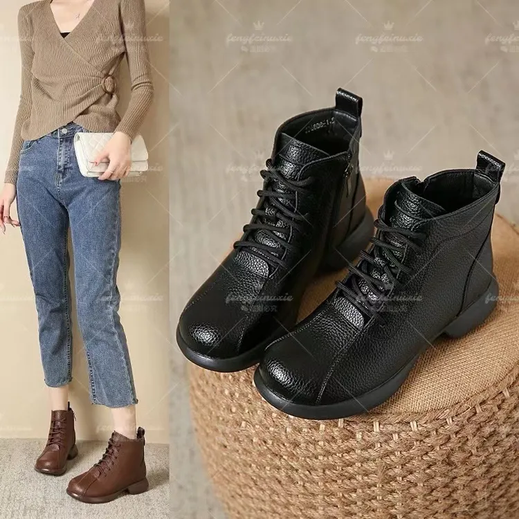 【品牌力荐】秋冬加绒舒适时尚百搭高级感荔枝纹软底防水靴子315