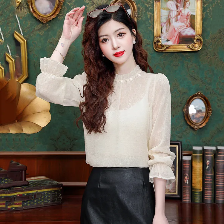 雪纺轻奢气质衬衫女士春夏时尚百搭显瘦上衣洋气减龄蕾丝小衫19