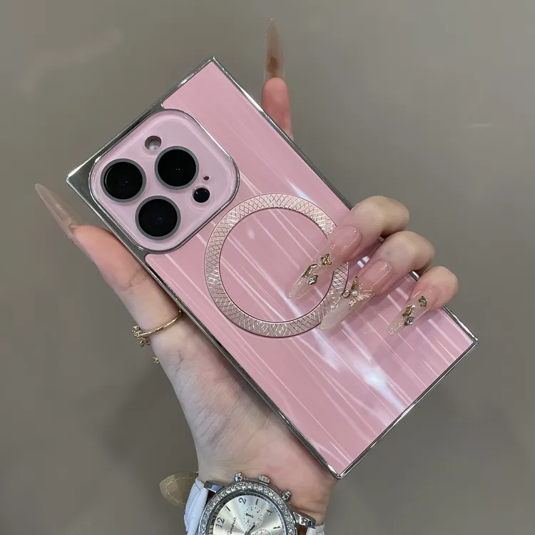高级感方形CD纹极光磁吸适用iPhone16手机壳15护镜14pro情侣13pm