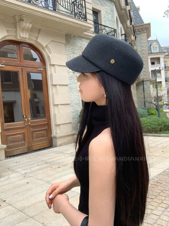 马术礼帽春夏款*逛街凹造型显脸小草编马术帽女鸭舌帽ins大脸帽子