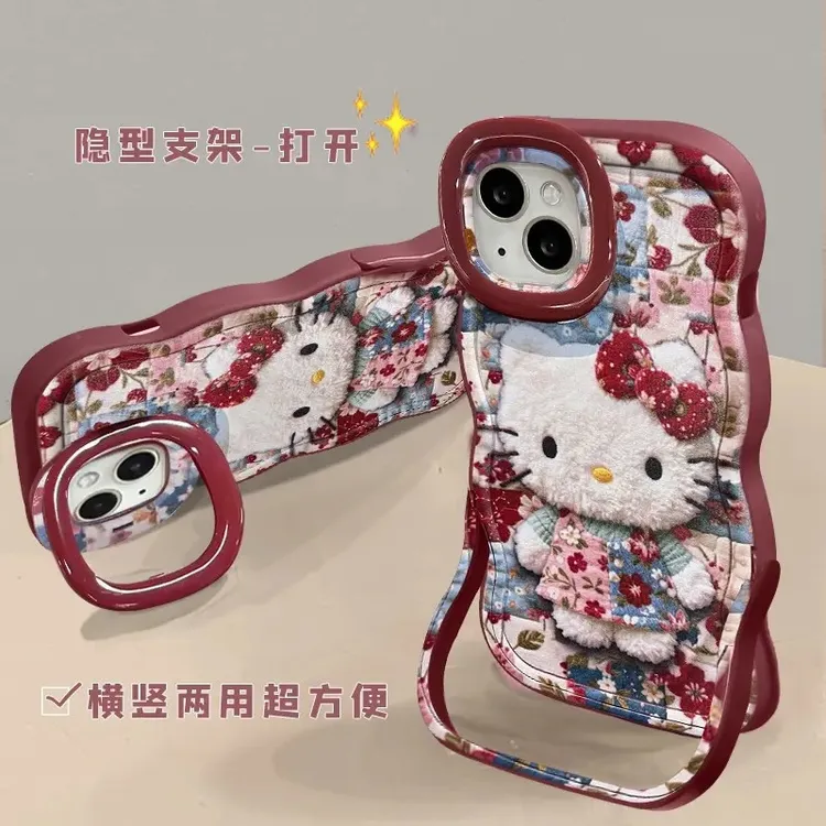 碎花KT猫适用于苹果17双支架iPhone16PRO手机壳华为vivo/oppo小米