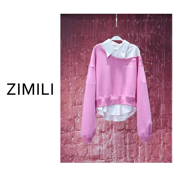 【亮哥女装】2025欧版《桃酪》欧若风桃色假两件衬衫拼接轻薄卫衣6500