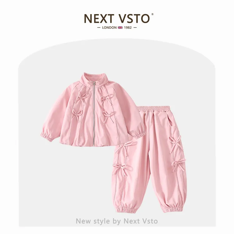 英国NEXT VSTO女童蝴蝶结套装春秋新款甜美小女孩休闲开衫运动裤