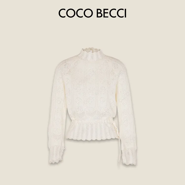 COCO BECCI【云间花影】100绵羊毛精致镂空提花针织衫CFXYD114028
