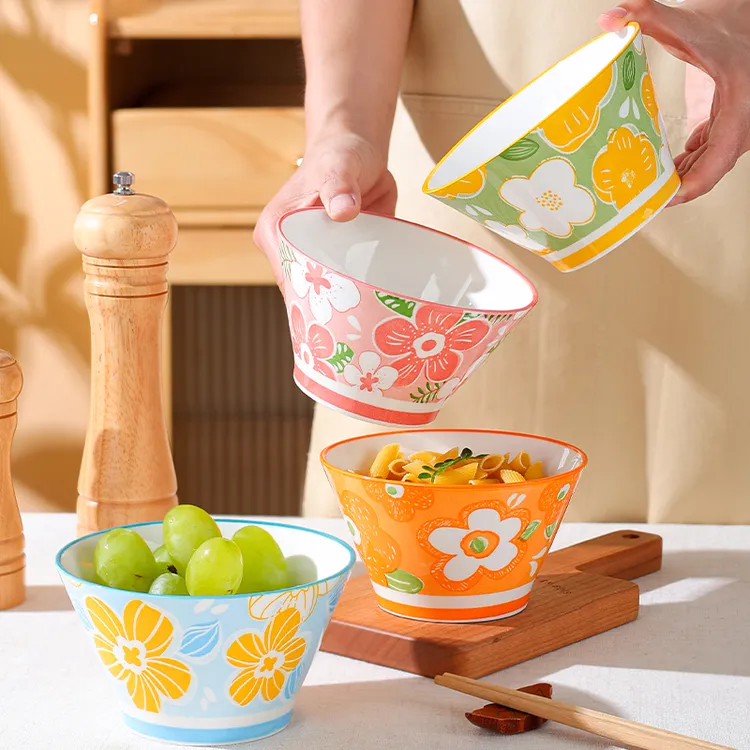 花漾年华5英寸斗笠碗6个装可爱饭碗家用陶瓷米饭碗釉下彩高颜值碗