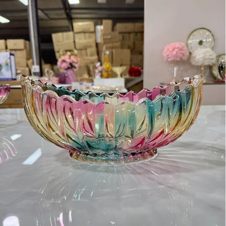 【彩色元宝】水晶玻璃水果盘轻奢网红干果盘简约个性风格零食盒摆件