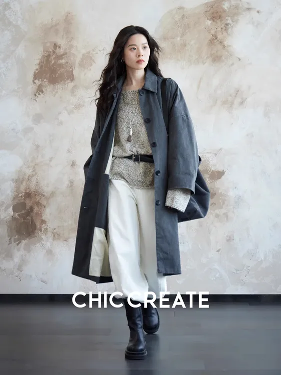 日式松弛感拉满！高智高密纯棉 宽松翻领茧型中长款风衣外套女秋