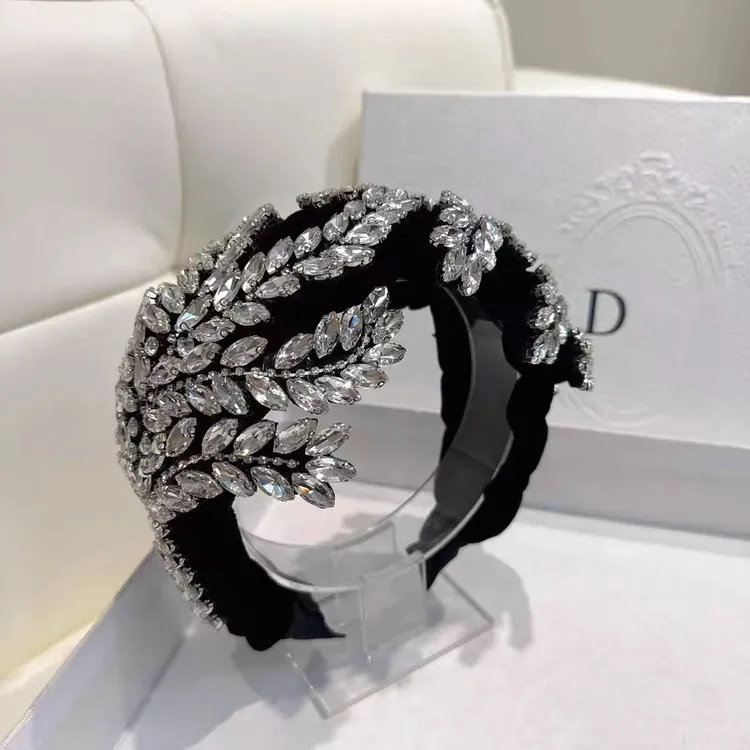 复古气质波西米亚风重工头箍宽边时尚满钻少女风黑色手工发箍