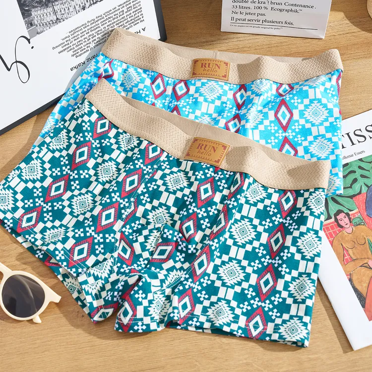 男士纯棉四角裤新款印花内裤男生透气内短裤青少年运动全棉平角裤