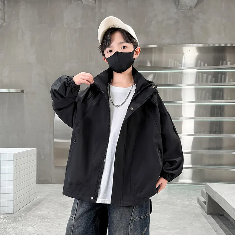 男童外套春秋款2025新款儿童秋装风衣中大童装洋气秋季连帽上衣潮
