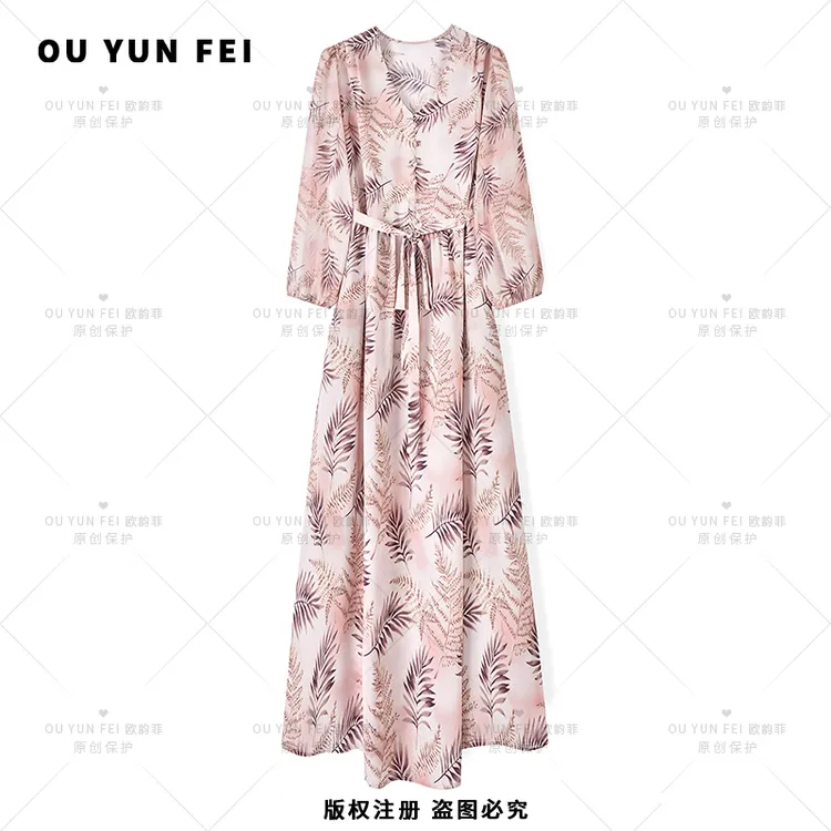 高级感连衣裙女新款气质显瘦穿搭时尚洋气印花长裙AY1050