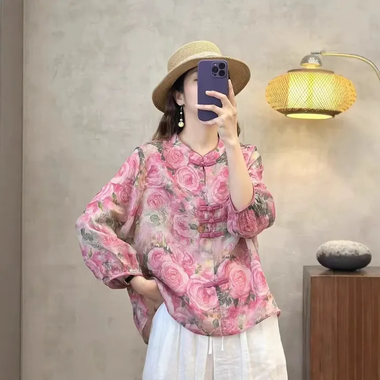 2025夏季新款新中式苎麻上衣女中式复古改良国风