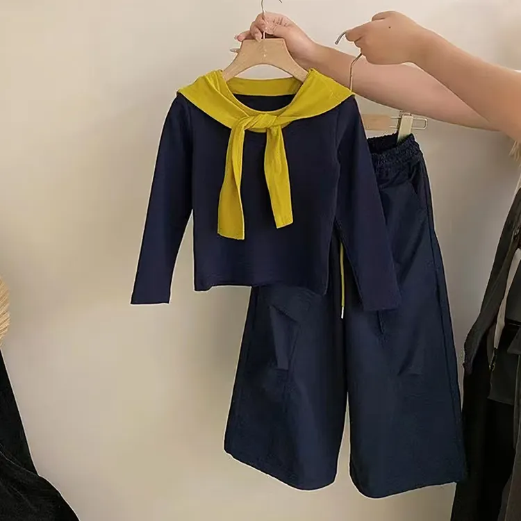 女童休闲套装2025秋装新款韩版洋气中大童披肩长袖T工装裤三件套